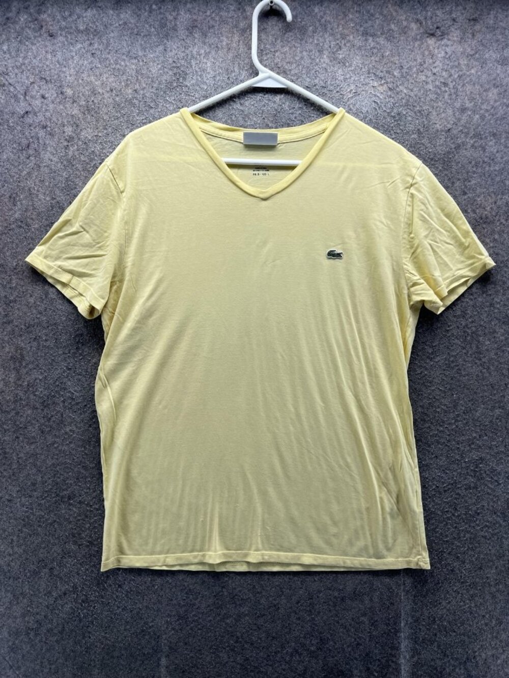 Lacoste Shirt Mens Large Yellow Pima Cotton V Neck Logo Tee Tagless Soft Casual